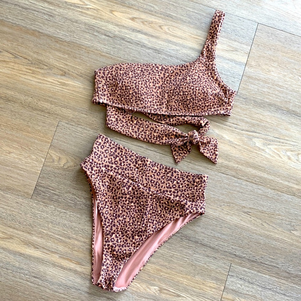 AERIE One Shoulder Tie Bikini Top & Bottom Set Sz M
